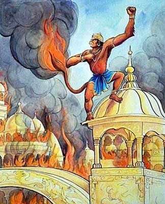 Hanuman,  Lanka ablaze with Hanuman burning tail