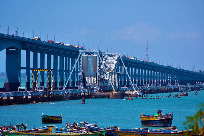 Pamban Bridge in Rameswaram, Pamban Rail Bridge, Pamban Road